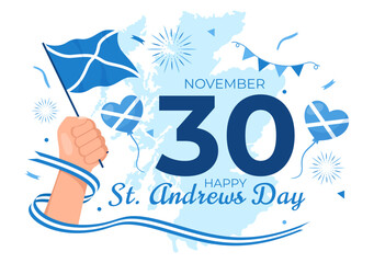 Fototapeta na wymiar Happy St Andrew Day Vector Illustration on 30 November with Scotland Flag in National Holiday Celebration Flat Cartoon Blue Background Design