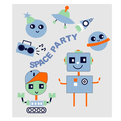 carton space party print all over print