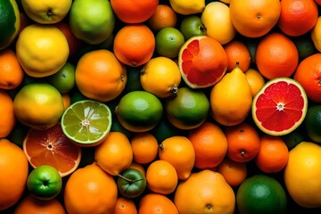 Extreme close-up of abstract blurred citrus fruits, zesty and vibrant citrus colors abstract background, isolated background for business