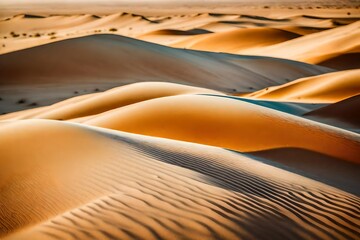 Fototapeta na wymiar Extreme close-up of abstract blurred desert dunes, sandy beige and warm tones abstract background, isolated background for business