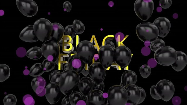 Animation of black friday text over balloons on black background