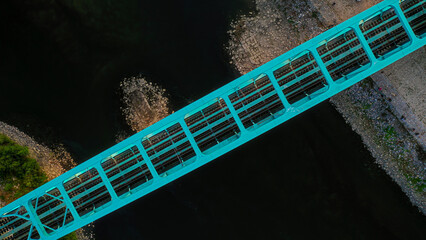 Urban Connection: Aerial View of the Railway Bridge Over the Sava River - 647979397
