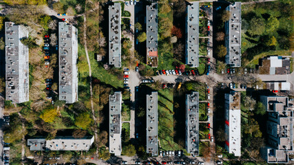 High angle view of buildings in city - 647979574