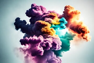 Fototapeta premium Concept of colorful smoke explosion isolated on white background smoke billows and twist