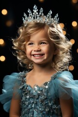 Fototapeta premium Smiling baby wearing a fairy princess gown and a glittering tiara, Generative AI