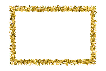 Golden frame. Glitter texture isolated on white. Editable template. Glittering celebratory background. Gold explosion of confetti. Vector illustration, eps 10.