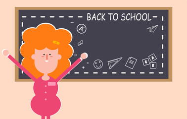 Vector illustration of a teacher waiting to teach students on the first day of school. Concept of Back to school for invitation poster and banner