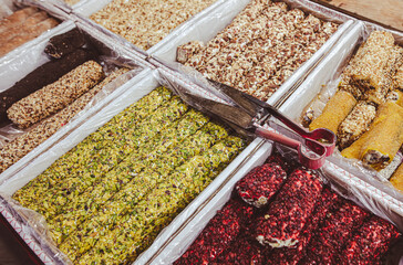 Sweets on the counter in the market