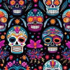 Fototapete Schädel Seamless Pattern Mexican skull Day of the dead decoration celebrates indigenous culture.