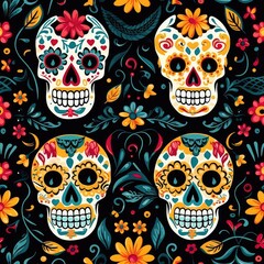 Seamless Pattern Mexican skull Day of the dead decoration celebrates indigenous culture.