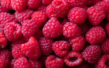 Red ripe raspberries as a background. Close-up