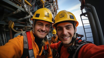 Fototapeta premium engineer worker working Wear protective clothing Safe on oil, natural gas, offshore drilling platforms