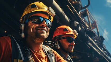 Fototapeta premium engineer worker working Wear protective clothing Safe on oil, natural gas, offshore drilling platforms