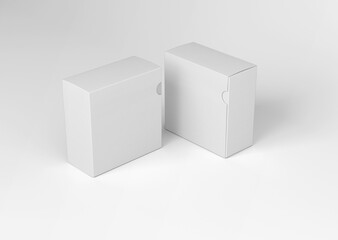 white plain empty blank squarish paper packaging slide boxes on isolated background