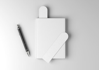 white plain empty blank paper branding bookmark with pen on isolated background
