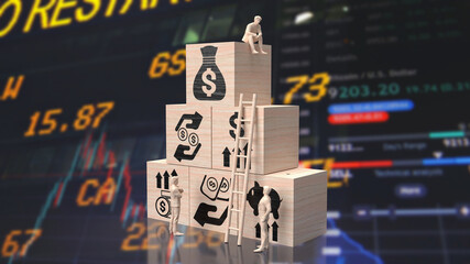 The icon on wood cube for Business concept 3d rendering