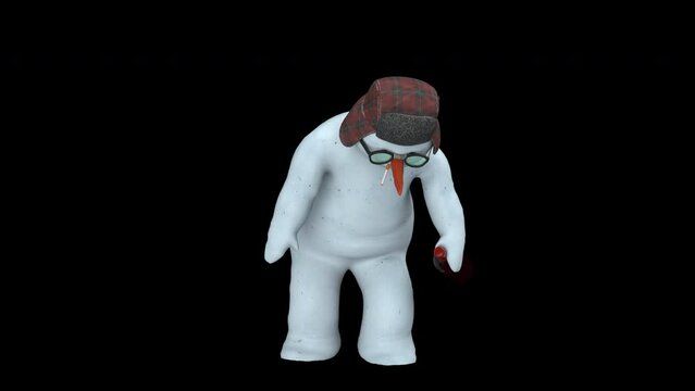 Drunken snowman - 3d render looped with alpha channel.