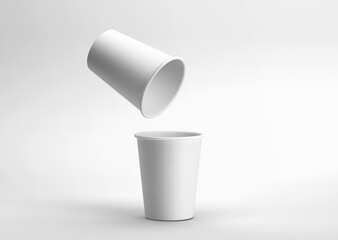 white plain blank empty two paper branding coffee cups on isolated background