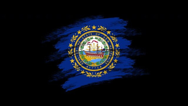 4K Paint Brush New Hampshire Flag with Alpha Channel. Waving Brushed New Hampshirite Banner. Transparent Background Texture Fabric Pattern High Detail.