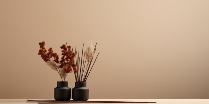 Colección jarrones artesanales de cerámica negra, jarrón de estilo minimalistas, interiorismo nómada, branding aesthetic de incienso y flores secas
