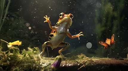 Deurstickers An exotic frog catching a cricket in the jungle © twilight mist