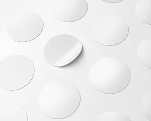 Fotobehang white plain empty blank round rounded isometric paper sticker stickers on isolated background © PIXPINE