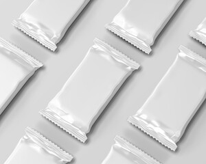 white plain empty blank vertical candy chocolate biscuit plastic packaging isometric Bar on isolated background - obrazy, fototapety, plakaty