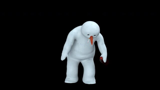 Drunken snowman - 3d render looped with alpha channel.
