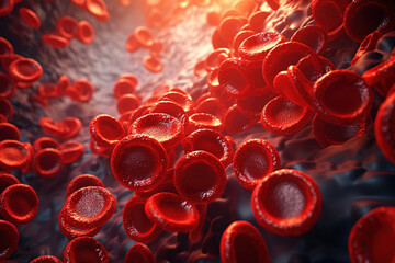 Red blood cells in vein or artery, flow inside inside a living organism