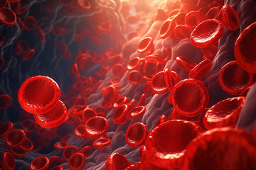 Red blood cells in vein or artery, flow inside inside a living organism