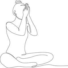 Woman sitting in yoga lotus position. Continuous drawing in one line. Vector illustration