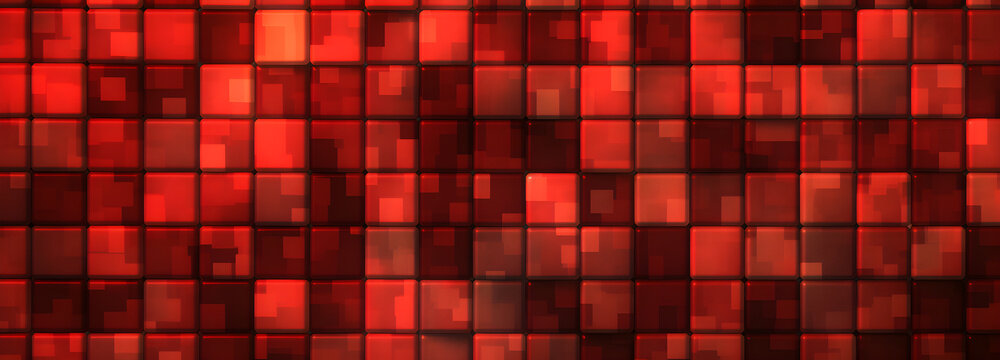 Complex red cube wall, Red geometric block shapes background