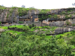 Pune, Maharashtra India - Sep 04 2023: Girijatmaj Lenyadri Ganapati mandir located in Buddhist caves at Lenyadri hills, Junnar. This is sixth Ashtavinayak Ganpati temple of Ashtvinayak yatra.