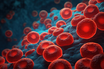 Red blood cells in vein or artery, flow inside inside a living organism - obrazy, fototapety, plakaty
