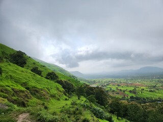 Fototapeta premium Malshej, Maharashtra India - Sep 04 2023: Beautiful scenic view at Malshej Ghat near Mumbai and Pune.