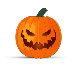 Pumpkin on white background. The Happy Halloween holiday. Orange pumpkin with scary smile. Vector illustration for design, postcards, banner.