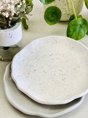 jesmonite terrazzo makeup and jewellery organizer plate trays with wavy bords