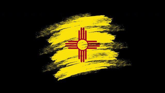 4K Paint Brush New Mexico Flag with Alpha Channel. Waving Brushed New Mexican Banner. Transparent Background Texture Fabric Pattern High Detail.