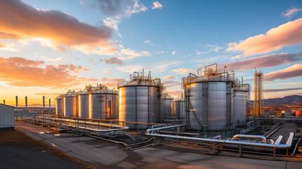 Large storage tanks used for storing petrochemical refinery product