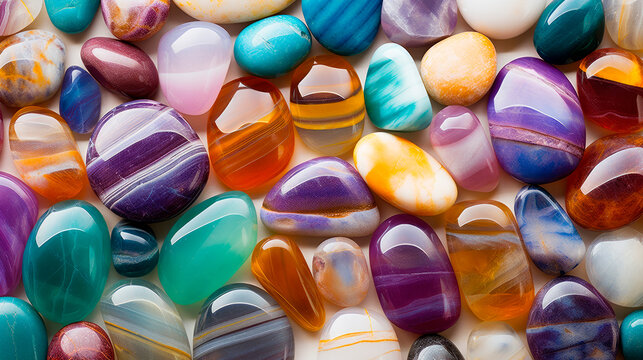Many beautiful colorful crystal stones