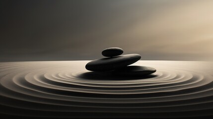 Generative AI, Zen garden, hypnotic simple illustration, calm relax and meditation concept - obrazy, fototapety, plakaty