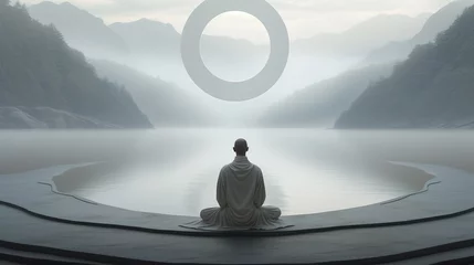 Deurstickers Generative AI, Zen garden, hypnotic simple illustration, calm relax and meditation concept © DELstudio