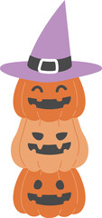 Halloween Pumpkin Stacked With Witch Hat Illustration Isolated