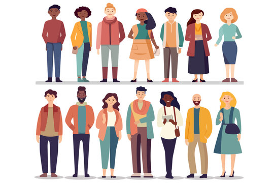 a collection of diverse cartoon people, colorful vector illustration
