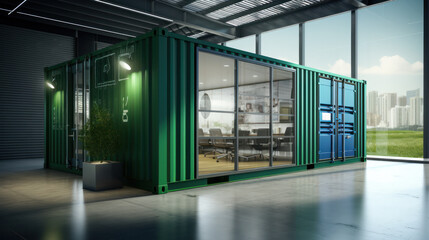 Mobile office from a cargo container in a production facility
