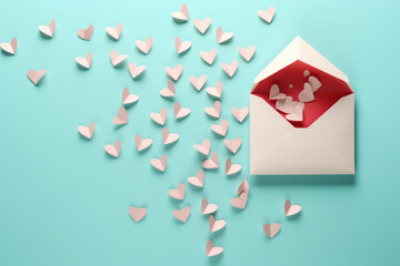 Open envelope with hearts flying out. Perfect for expressing love and sending heartfelt messages. Can be used for Valentine's Day, anniversaries, or any romantic occasion.