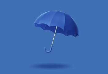 Blue umbrella isolated on solid blue background
