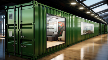 Naklejka premium Mobile office from a cargo container in a production facility