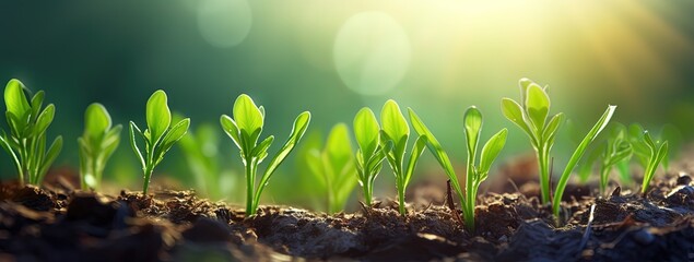 green sprout grow from ground with sun flare, Generative Ai
