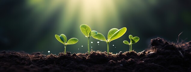green sprout grow from ground with sun flare, Generative Ai